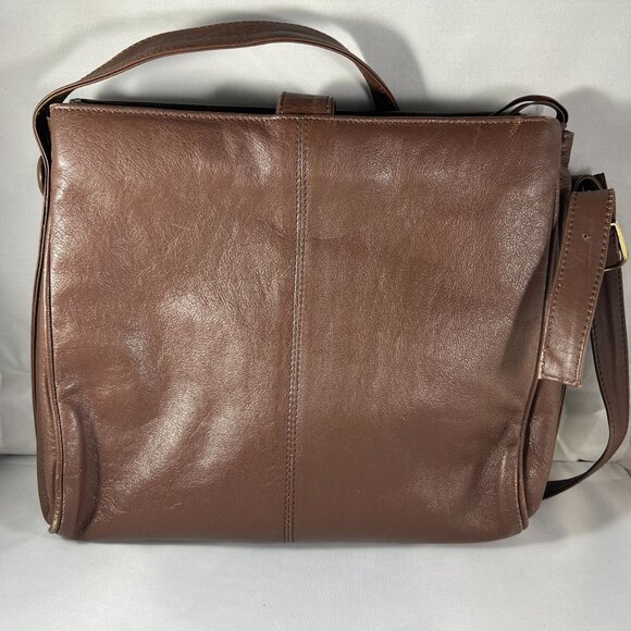 Vintage Brown Genuine Leather Shoulder Bag With Button Closure & Adjustable Stra - Picture 3 of 6